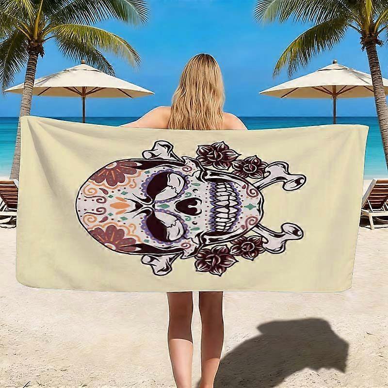 Serviette de plage imprimée tête de mort (1 pièce) - Jour des Morts avec calaveras, en microfibre, idéale pour la piscine, le yoga, les voyages et le camping - Hasyg
