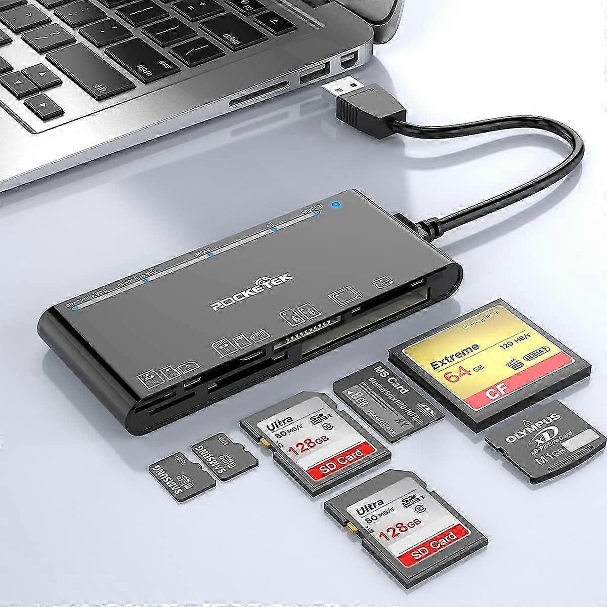 USB 3.0 SD Card Reader, 7-in-1 Multi Memory Card Reader for SD SDXC SDHC Micro SD CF MS MMC Camera Memory Card XD Card Reader, Plug and Play Simultane
