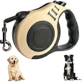 Uttrekkbart hundebånd, 1 stk., 5 m lengde, avansert ergonomisk føringssystem for kjæledyr opptil 15 kg (beige)