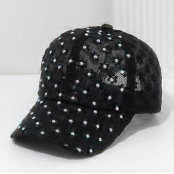 Summer Black Lace Rhinestone Baseball Cap Breathable Mesh Shade Cap Fashion Sequins Internet celebrity millinery
