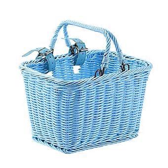 Woven Bike Basket with Handle, Portable Rattan Cycle Basket Rectangular - Blue