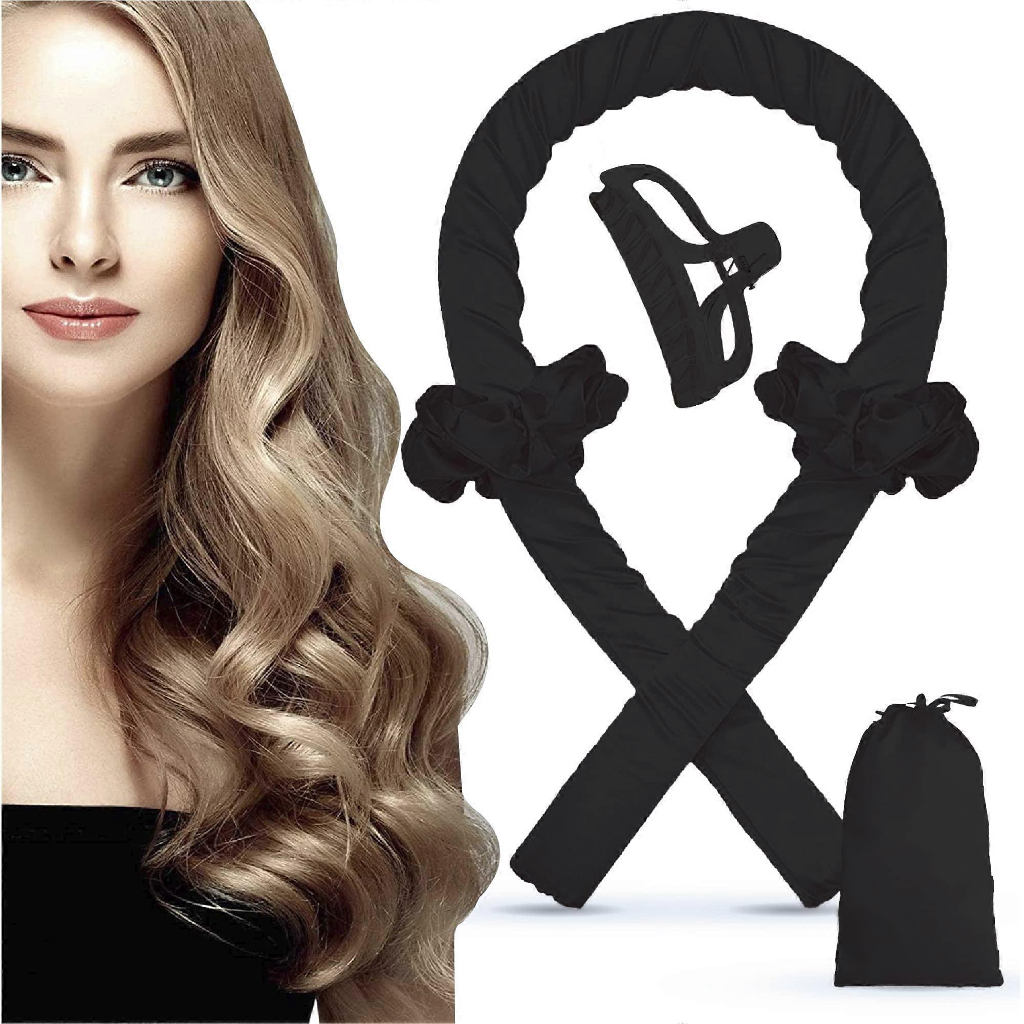 Heatless Curling Headband for Long Hair, SleepFriendly Heatless Hair Curlers with Soft AntiCrease Fabric, Black
