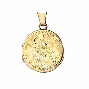 9ct Gold 20mm round flat hand engraved Locket