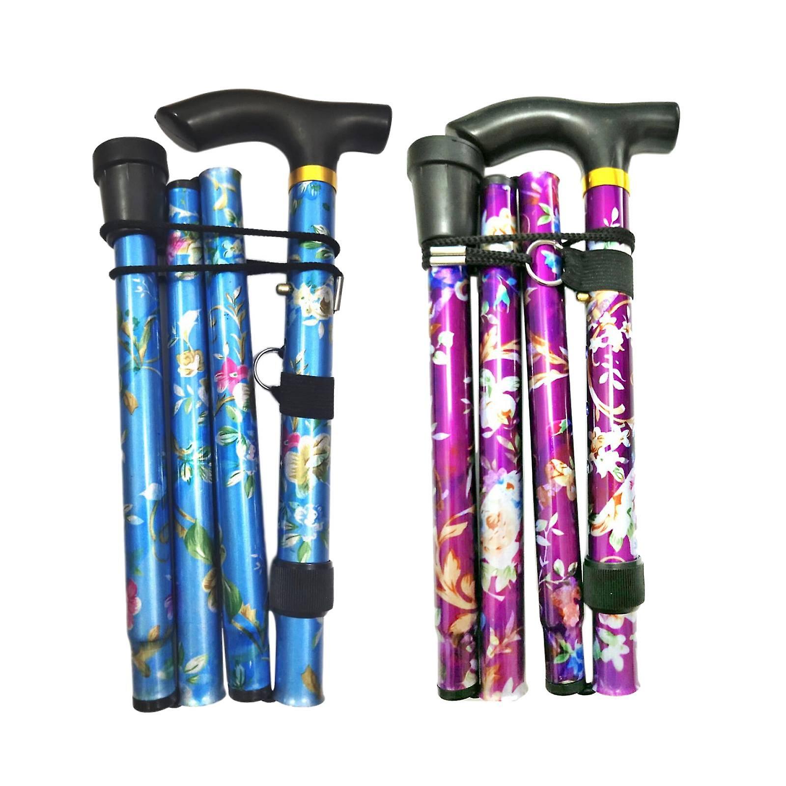 2Pcs Foldable Cane Adjustable 5-Section Hand Walking Stick Camping Pole