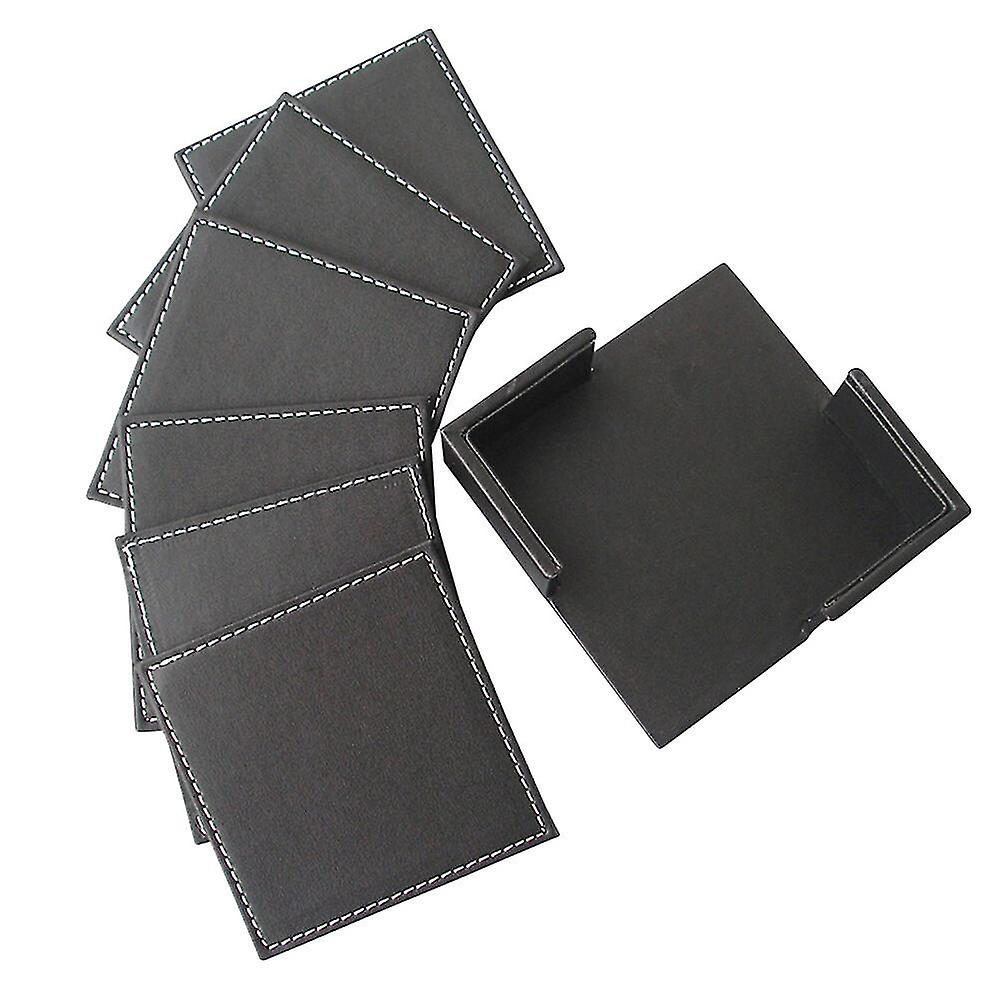 6pcs Pu Leather Table Mat Heat-resistant Square Coaster For Cup Glass Tableware - Black