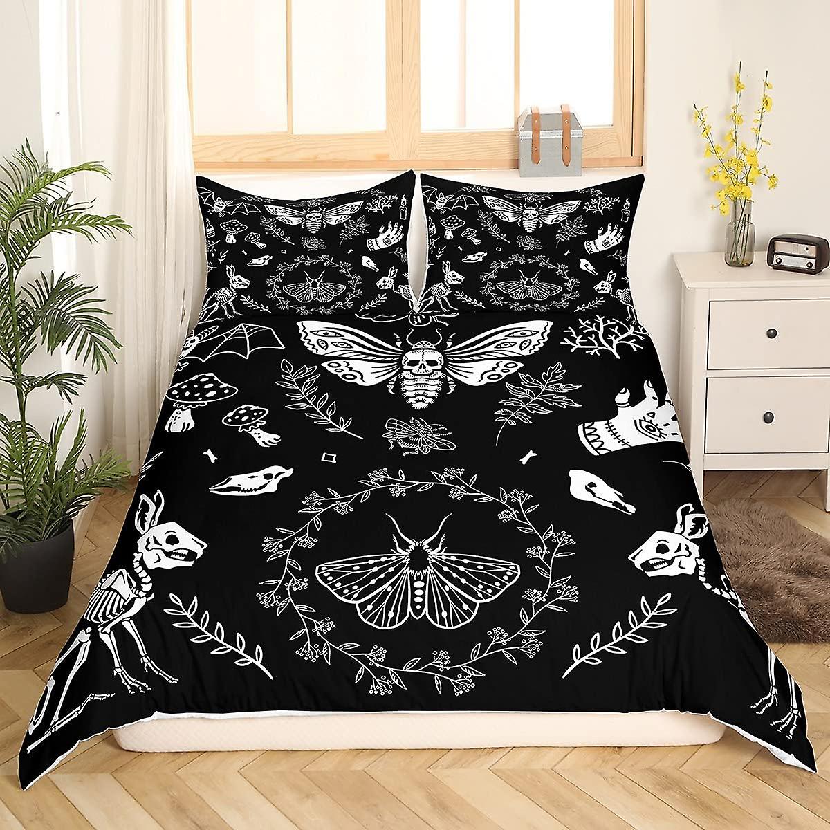 Duvet Cover Set Moth Skull Bedding Set For Kids Boho Personalized Animal Comforter Cover Set Halloween Gothic Bones