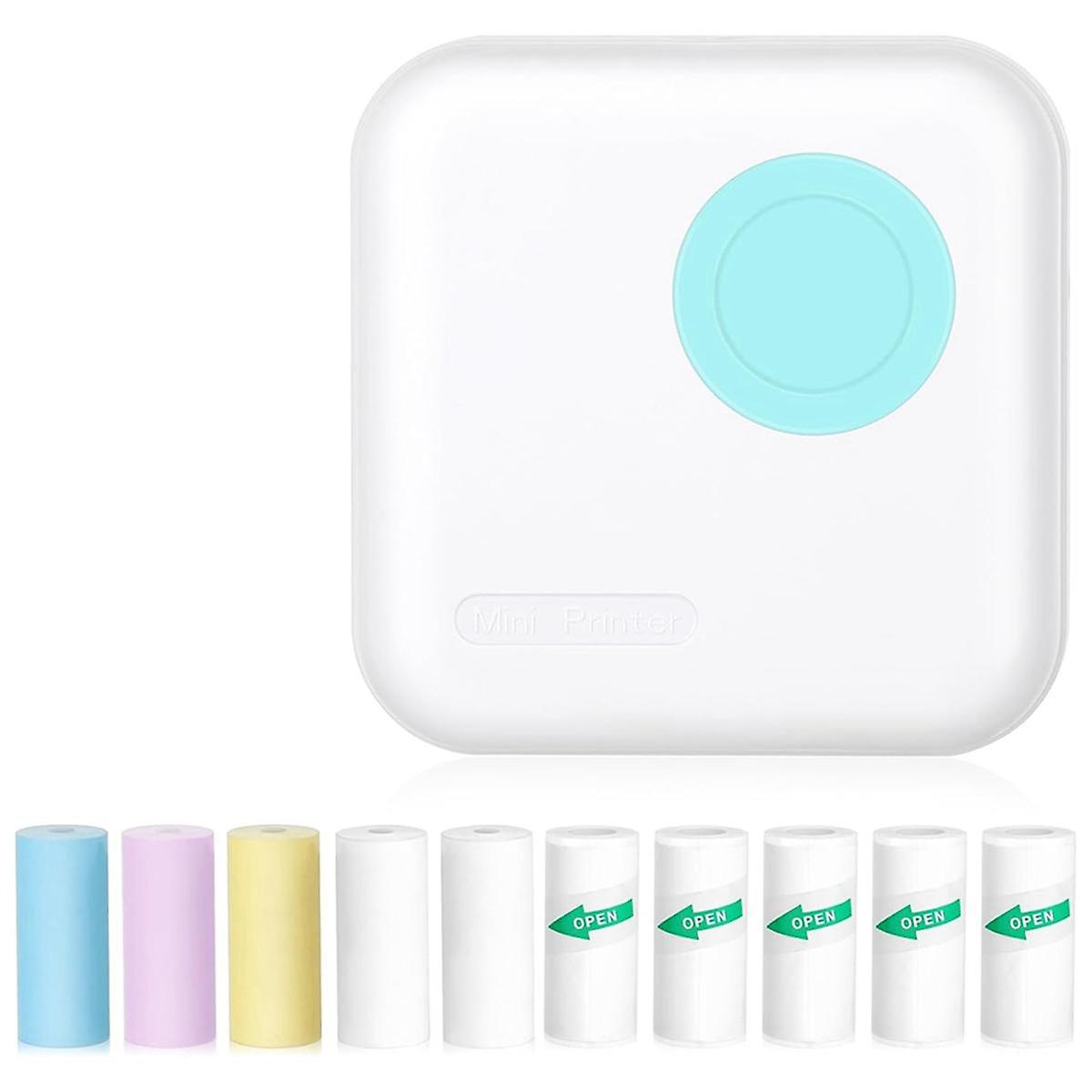 Mini Sticker Printer Bluetooth Thermal Printer with 10 Rolls and Stickers for Picture, Receipt, Not