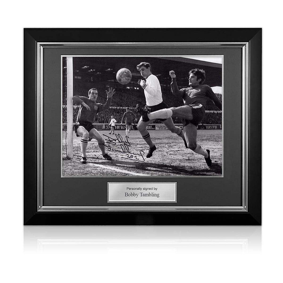 Bobby Tambling Signed Chelsea Football Photo: 1969 Shot At Goal. Deluxe Frame