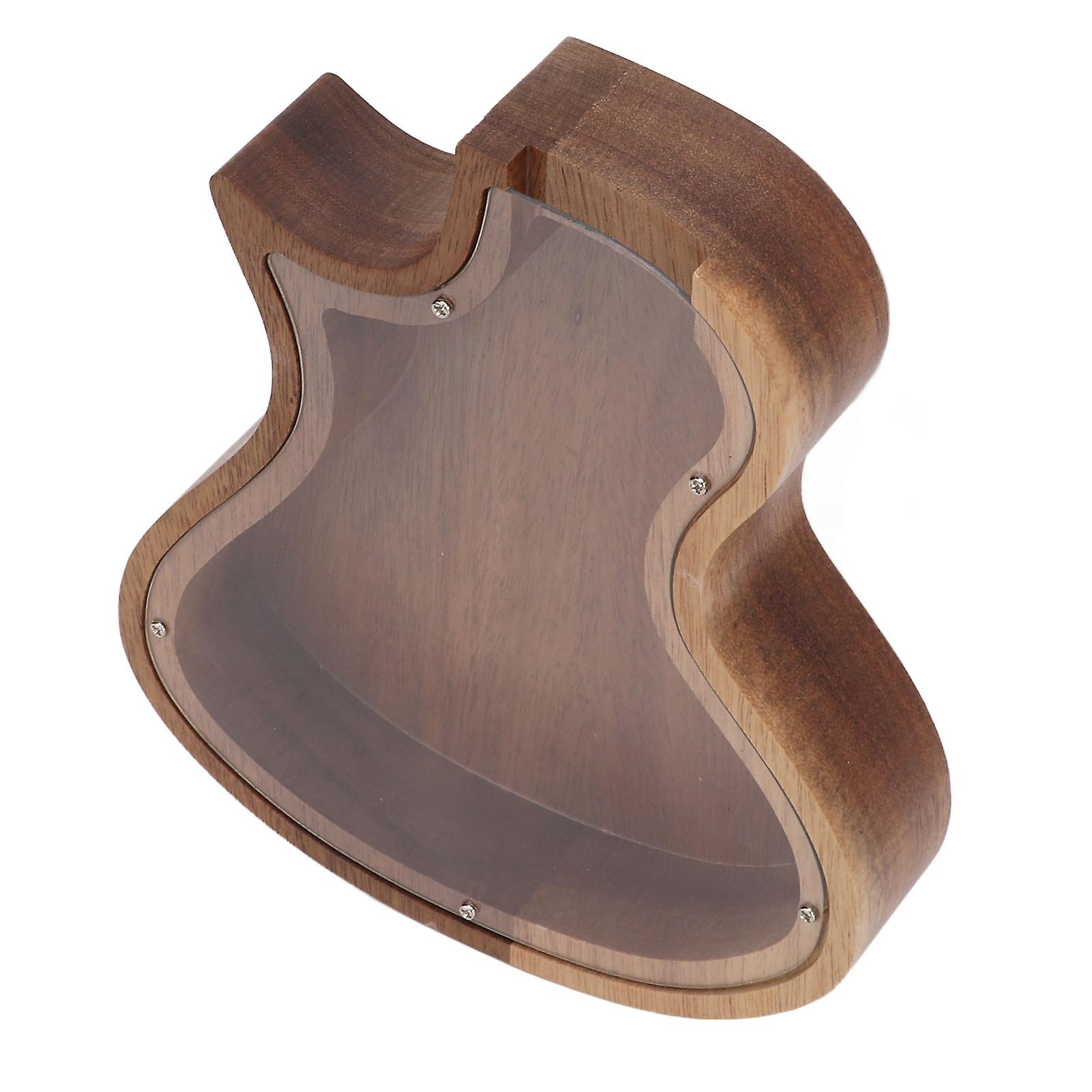 貯金箱のお金の節約ポットギターの形をした寝室の卓上のための透明な木製