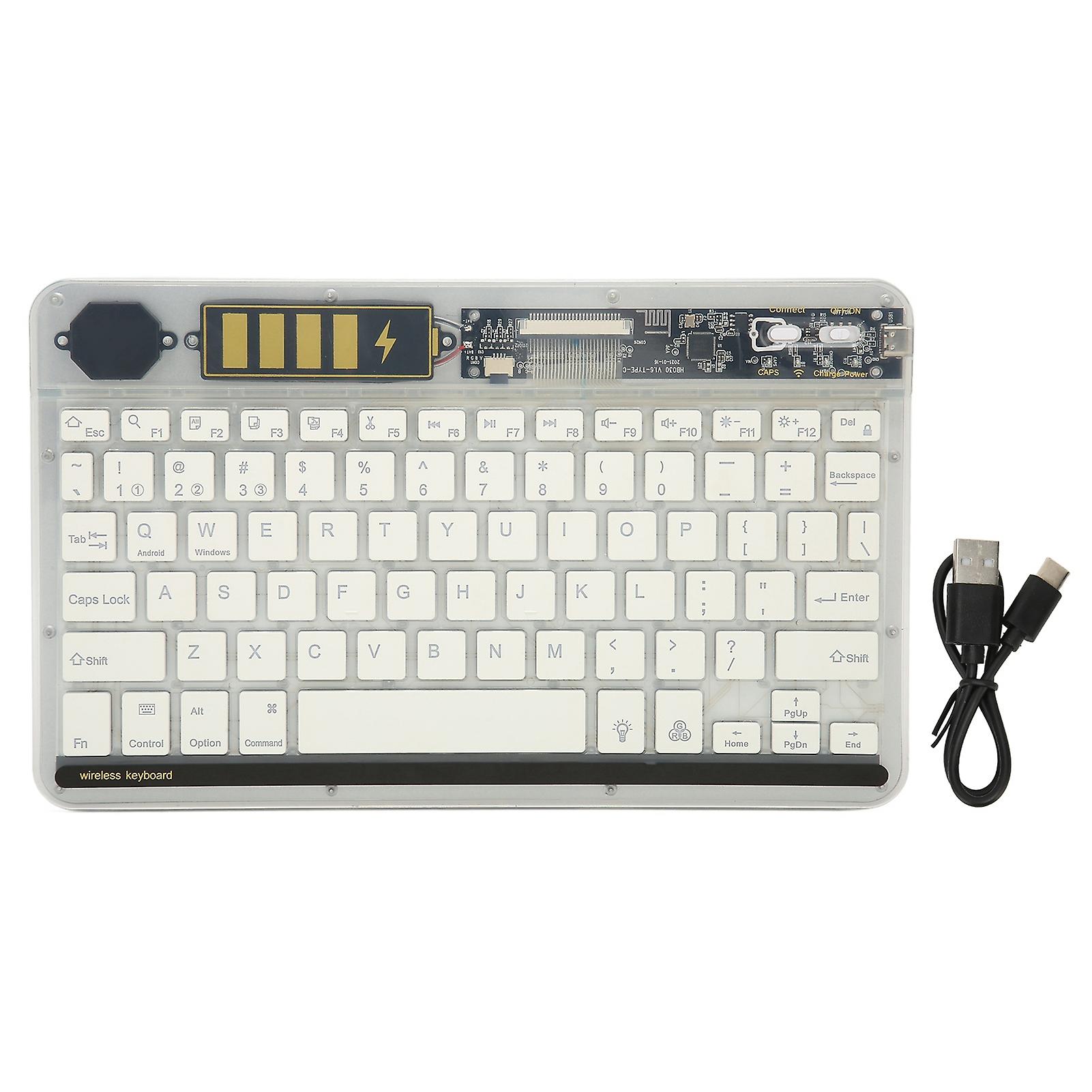 10in Transparent Wireless Bluetooth Keyboard Multi Device Connect Backlight Ultra Thin Tablet Keyboard for Laptops Phones White