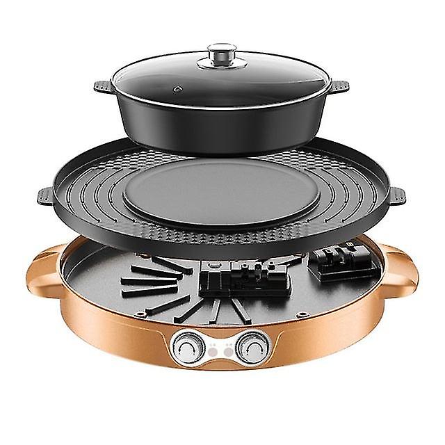 220V Elektrikli Güveç 2'si 1 Arada Çok İşlevli Güveç Barbekü Izgara Pan Pot Güveç Tava Çift Ayırma