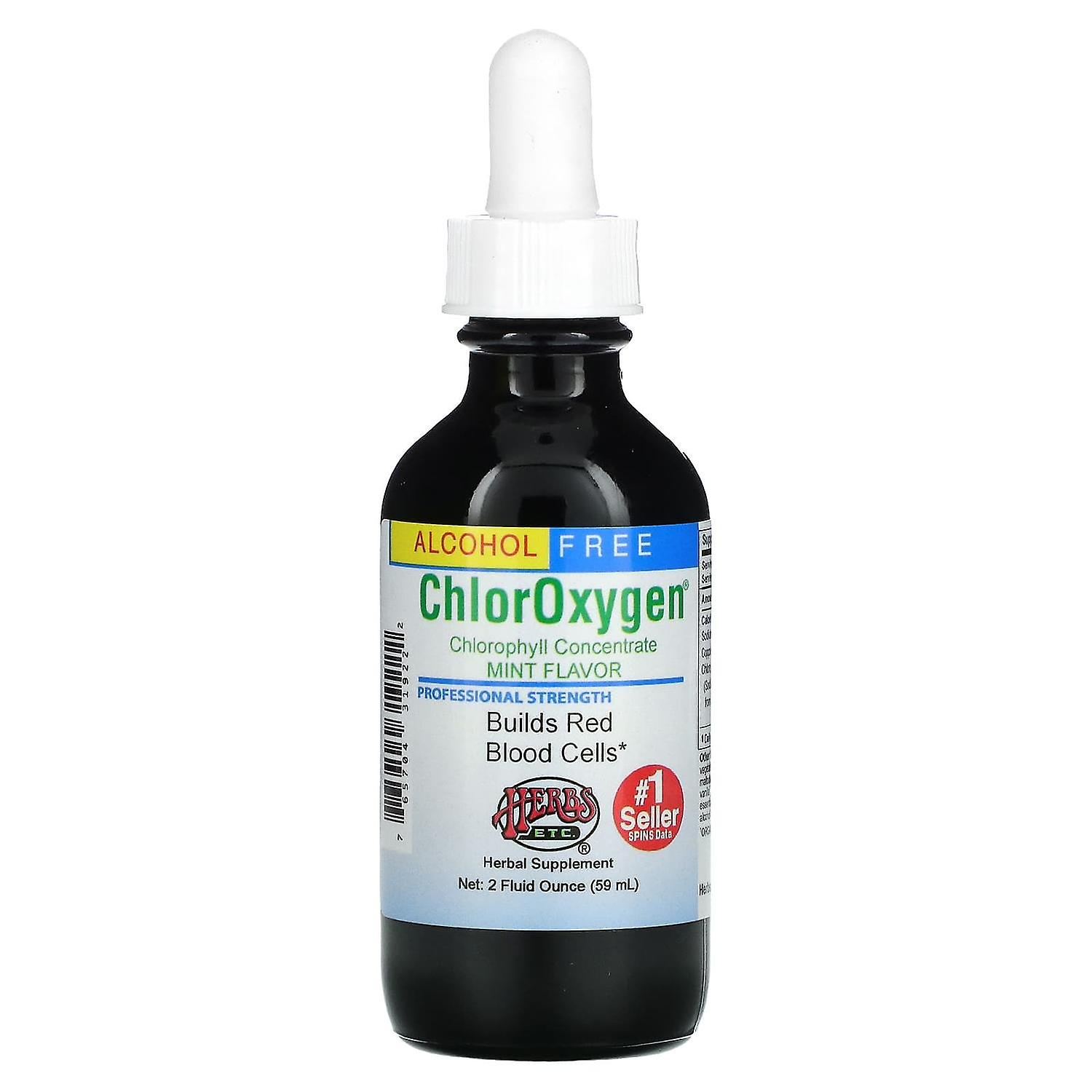 Herbs Etc., ChlorOxygen, Chlorophyll Concentrate, Alcohol Free, Mint, 2 fl oz (59 ml)