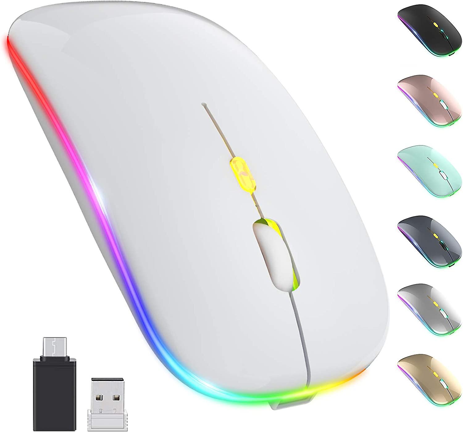 LED Wireless Mouse, Slim Silent Mouse 2.4G Portable Mobile Optical Office Mouse with USB & Type-c Receiver, 3 Adjustable DPI Levels for Notebook, PC,