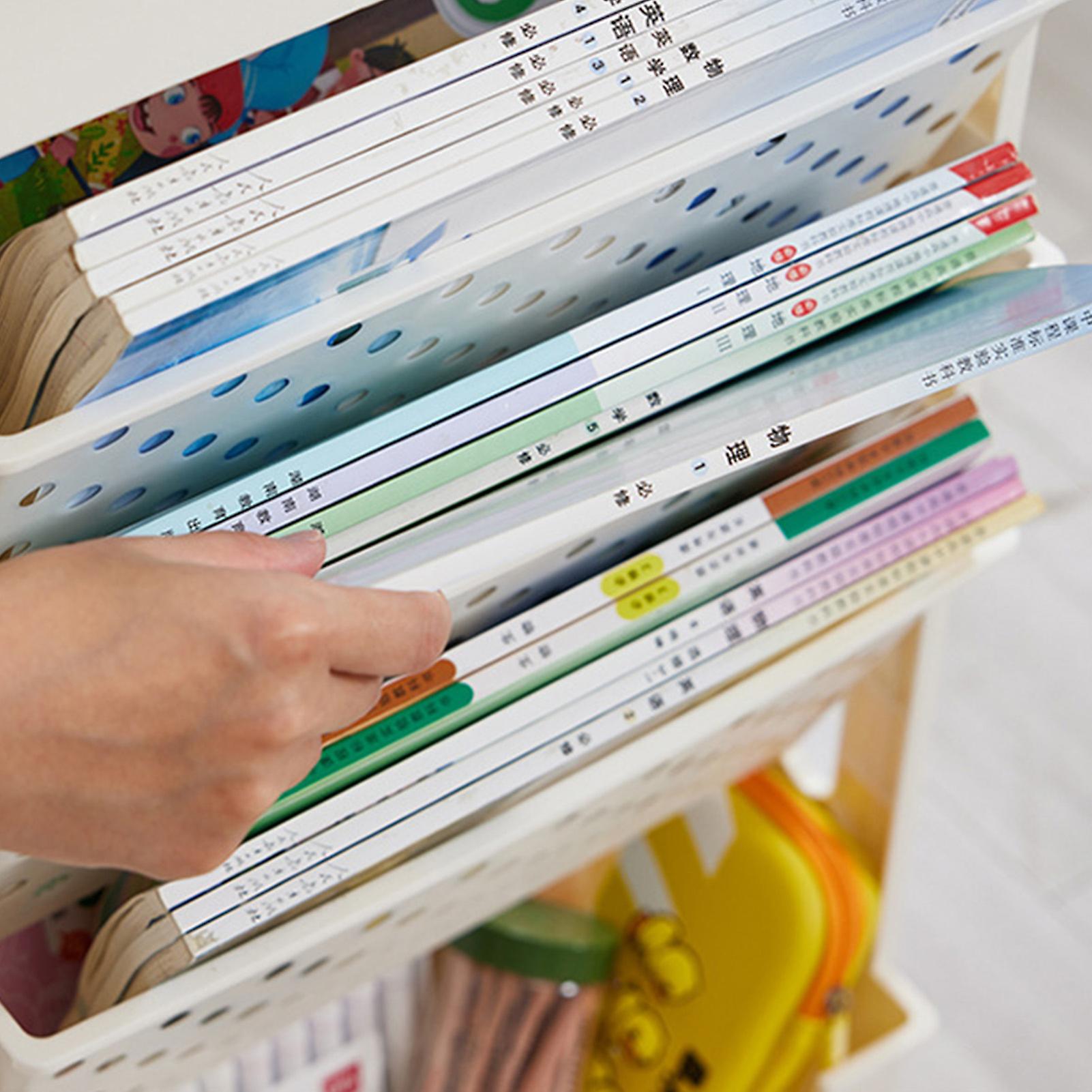 Movable Bookshelf Multilayer Capacity Rotatable Removable Plastic Practical Rolling Organization Shelf with Wheel White