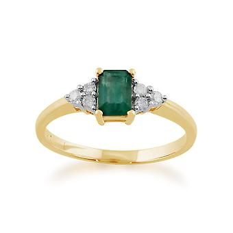 Classic Baguette Emerald & Diamond Ring in 9ct Yellow Gold...