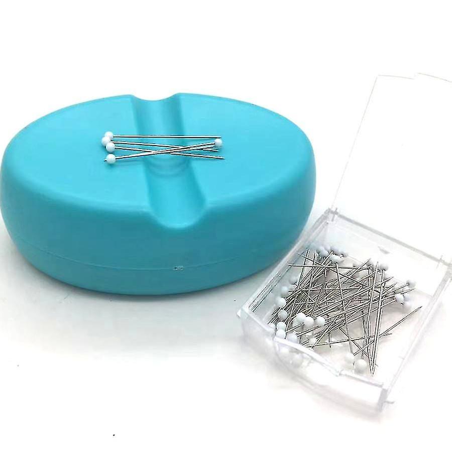 Magnetic Cushion with Drawer - Turquoise - Strong Magnetic Sewing Pin Holder - 50 Glass Headed Pins