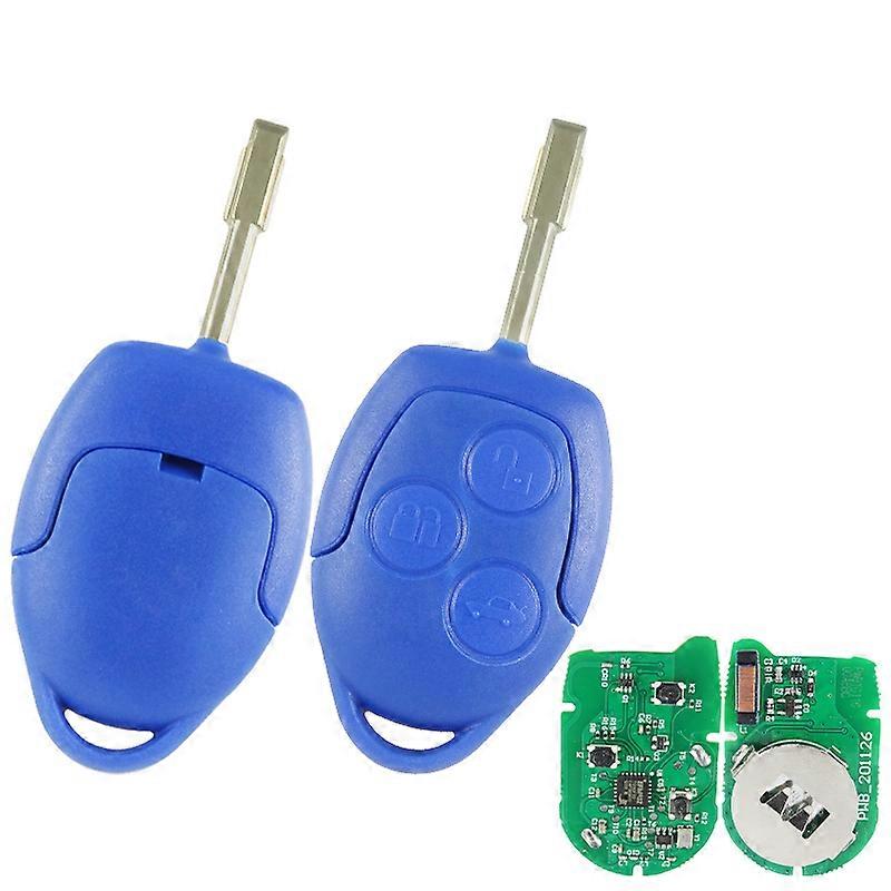"AfterMarket for Car Key Systems Key blade Ford Transit blue 3 button Uncut FO21 remote with ASK 433MHz, 4D63 CHIP FCCID:6C1T 15K601 AG for Fo