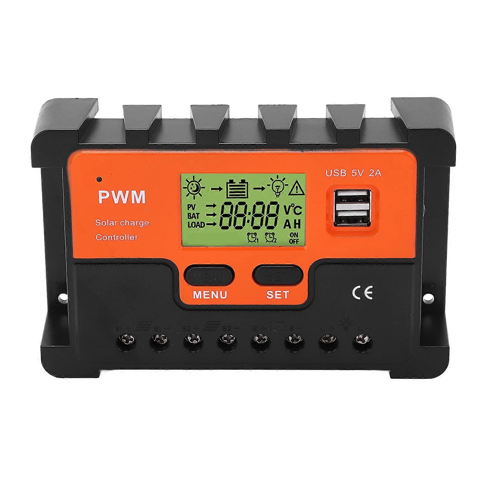 60A Solar Controller PWM Charging LCD Display Solar Regulator with 2 USB 5V Output 12V 24V 48V