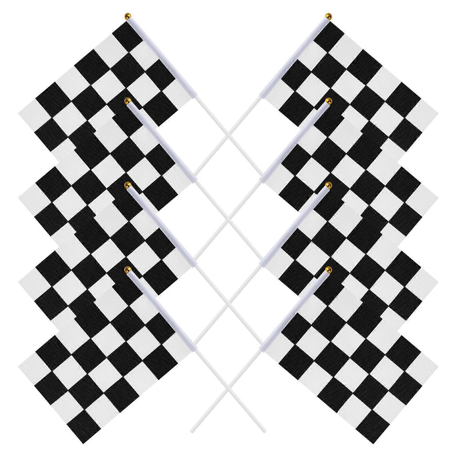 25Pcs Checkered Racing Polyester Flags with Stick Black and White Hand Flag 14x21cm