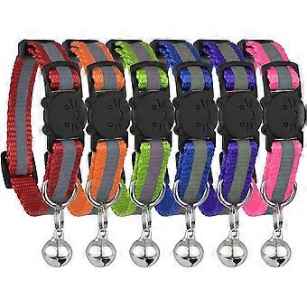 ]upgraded Version-reflective Cat Collar With Bell,set Of 6,solid & Saf