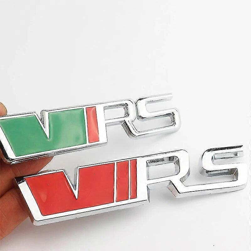 2X Chrome Red Front Grill & Trunk Emblems RT Badge Set | Silver Car Decal Sticker