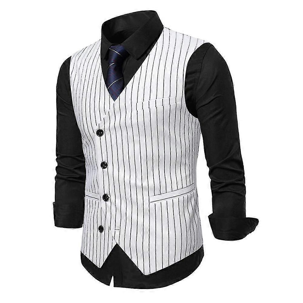Herren gestreifte Buttons Up Jacke Weste Weste Ärmellose Oberbekleidung