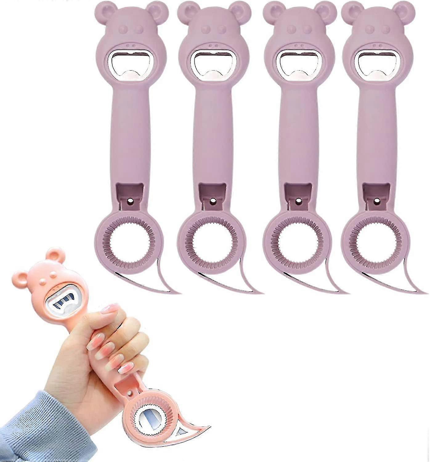 4 In 1 Bottle Opener, 4 Pieces Multifunction Jar Can Beer Bottle Opener, Jar Opener(4 X Purple)