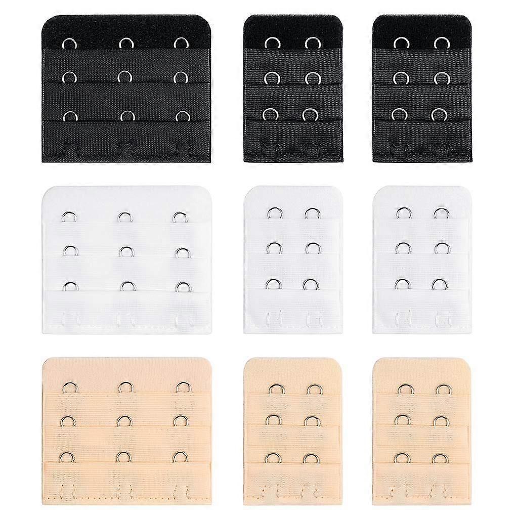 9Pcs Bra Extender Set of 3 Hooks and 2 Hooks Soft and Comfortable Women Bra Extensions-Black White and Beige