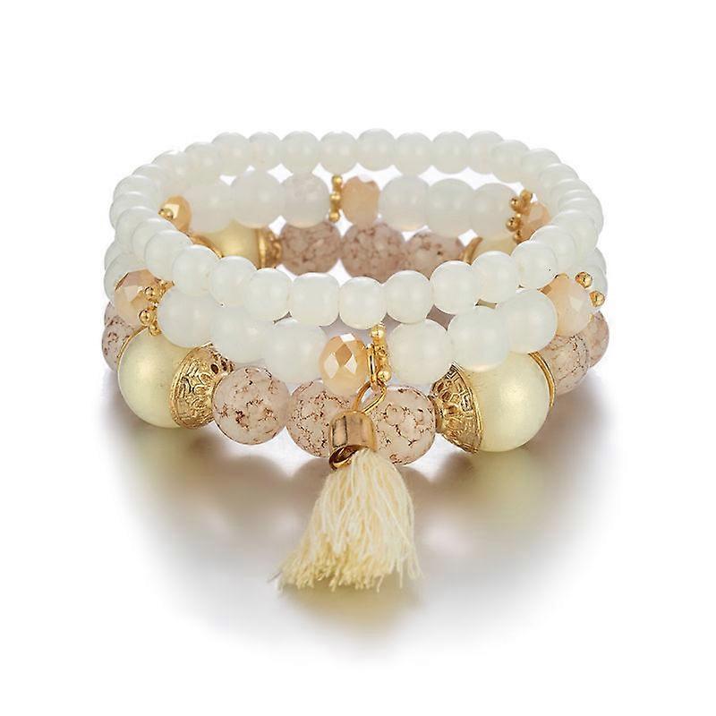 Bohemian Mix Bead Multi Layer Versatile Statement Bracelets - Stackable Beaded Strand Stretch Bangles Sparkly Crystal, Tassel Charm