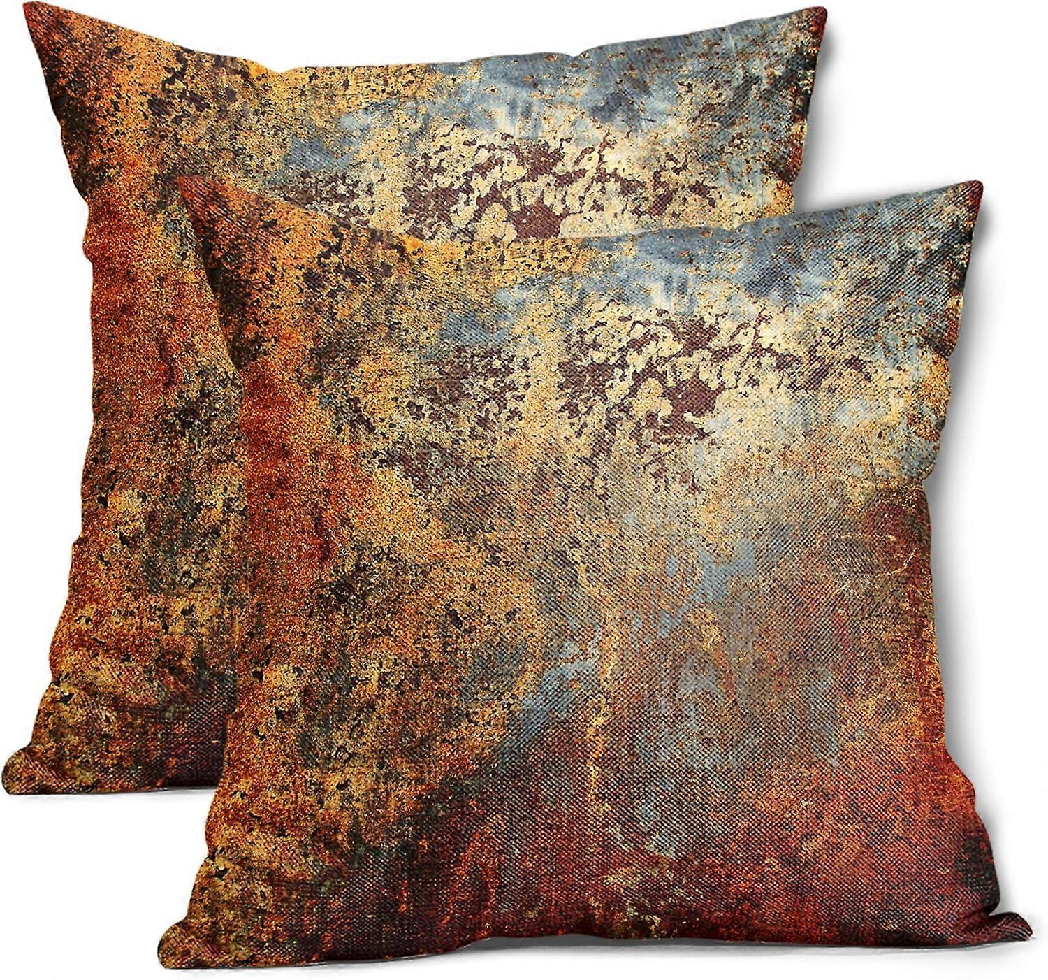 أغطية وسادة معدنية من الصدأ البني 20 × 20 باللون الذهبي الصدئ والقرفة والنحاس والبرونز المعدني وسائد الوسائد البرتقالية البط البري الريفي مجموعة من 2 الخريف المنزل 