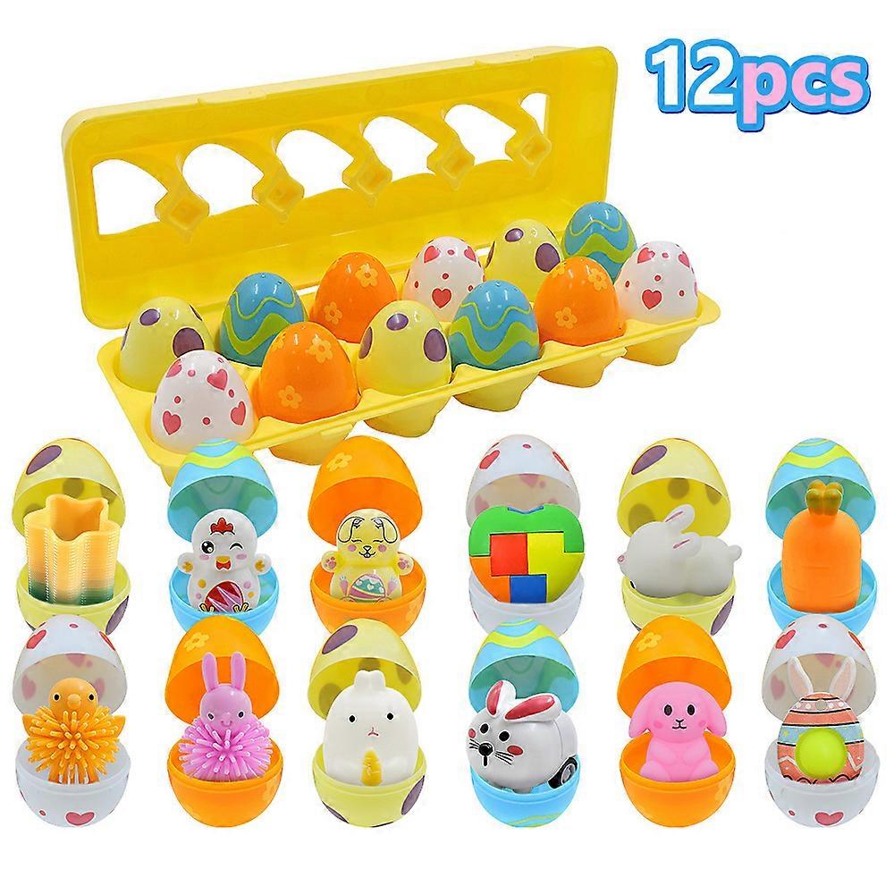 12 Pack Easter Eggs Prefilled with Surprise Cartoon Rabbit Bunny Toys for Kids - Easter Eggs Hunt Easter Basket Stuffers Fillers Easter Party Favors E