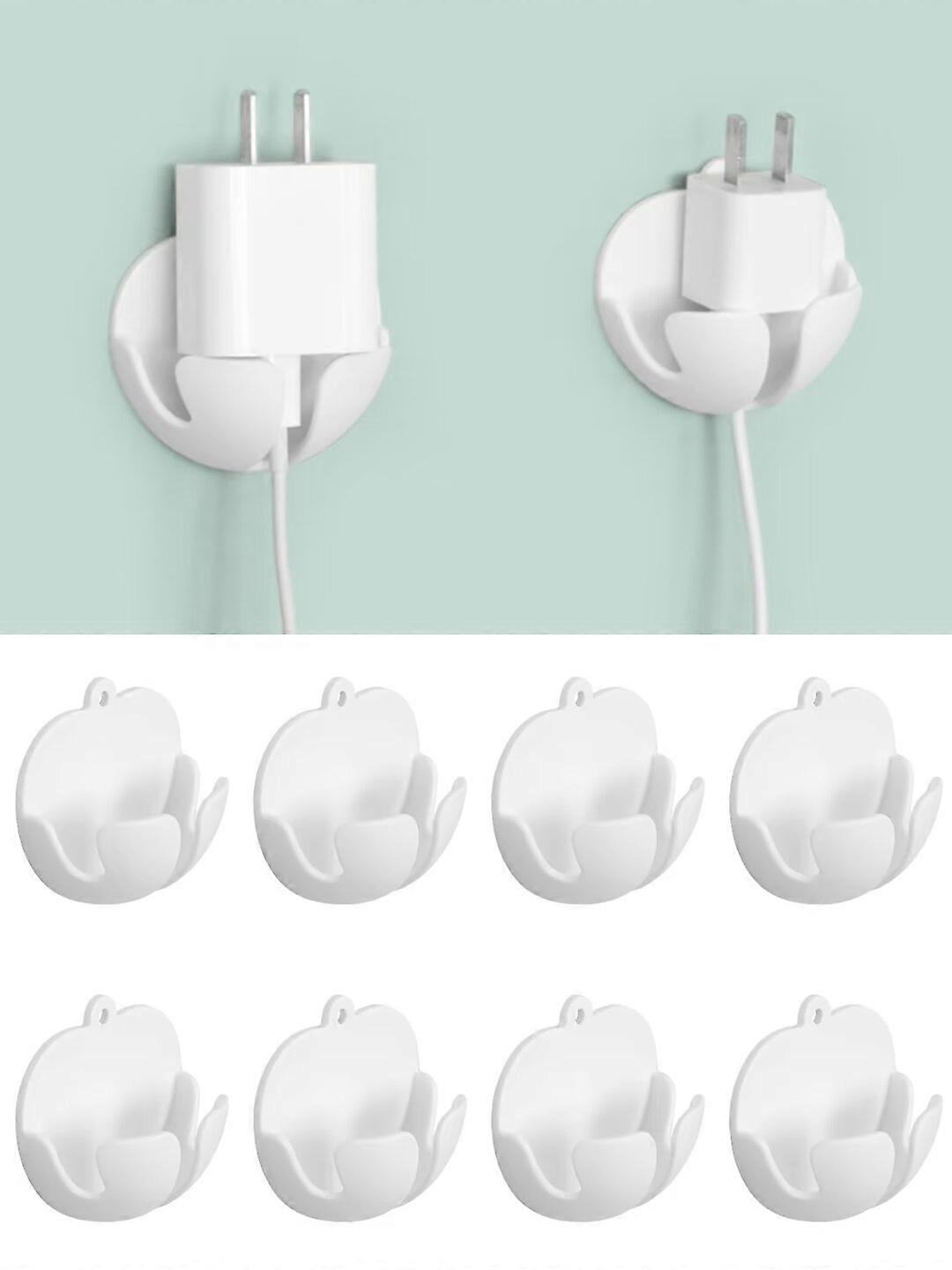 8 Pack Plastic Hooks with Adhesive , Non-Perforated Hook Brackets, Plug Hooks Super Glue BracketDrill-Free Socket Bracket Wall-Mounted Suitable f