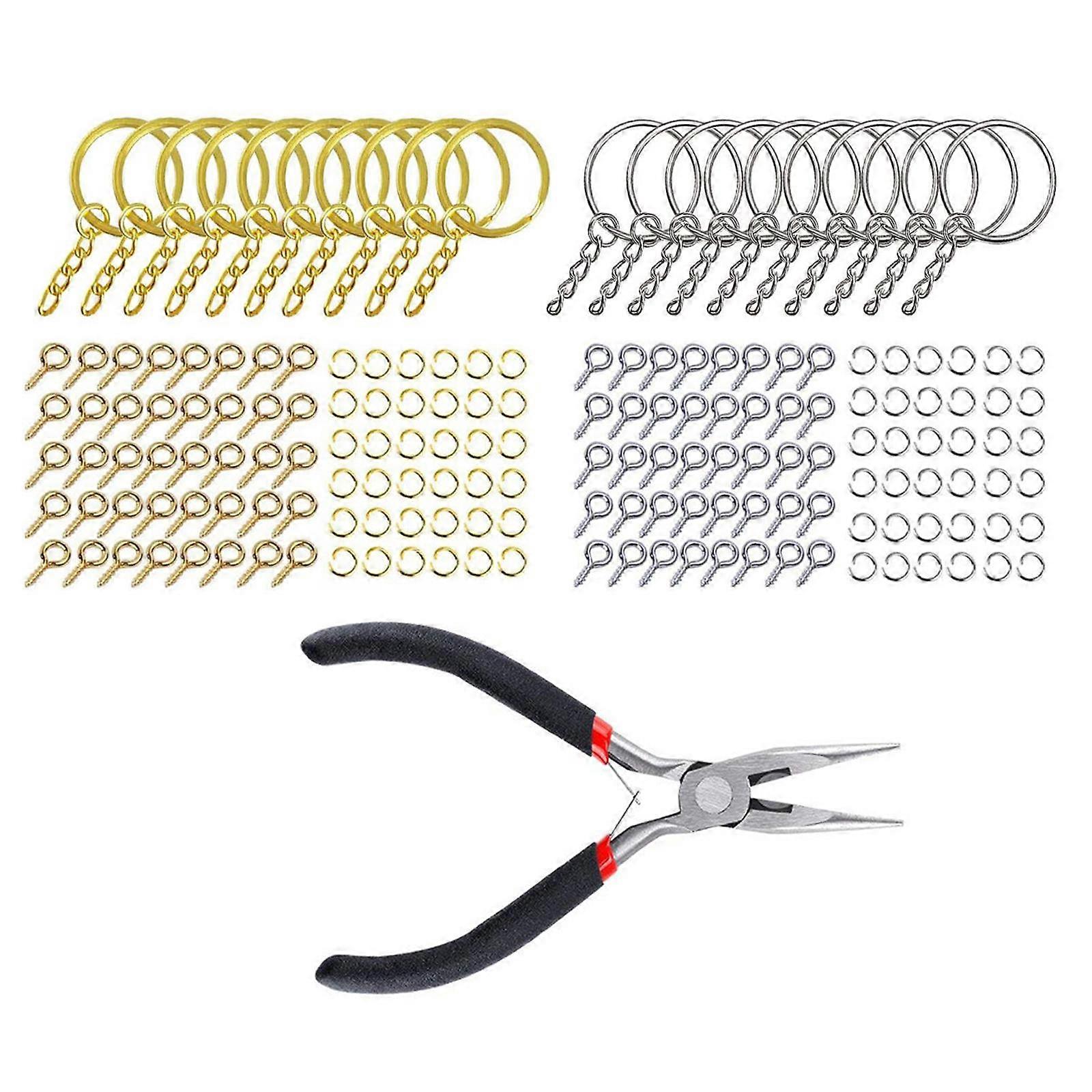 221x DIY Split Key Rings with Chain Set for Keychain Accessories Gold Silver