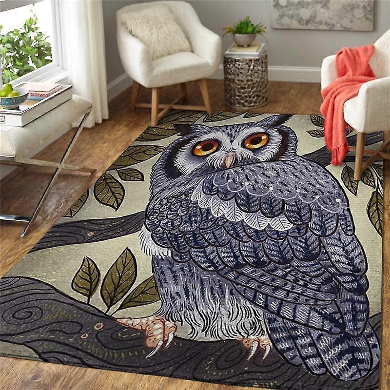 Ugle 3D-trykt teppematte for stue dørmatte flanelltrykk soverom sklisikkert gulvteppe 01