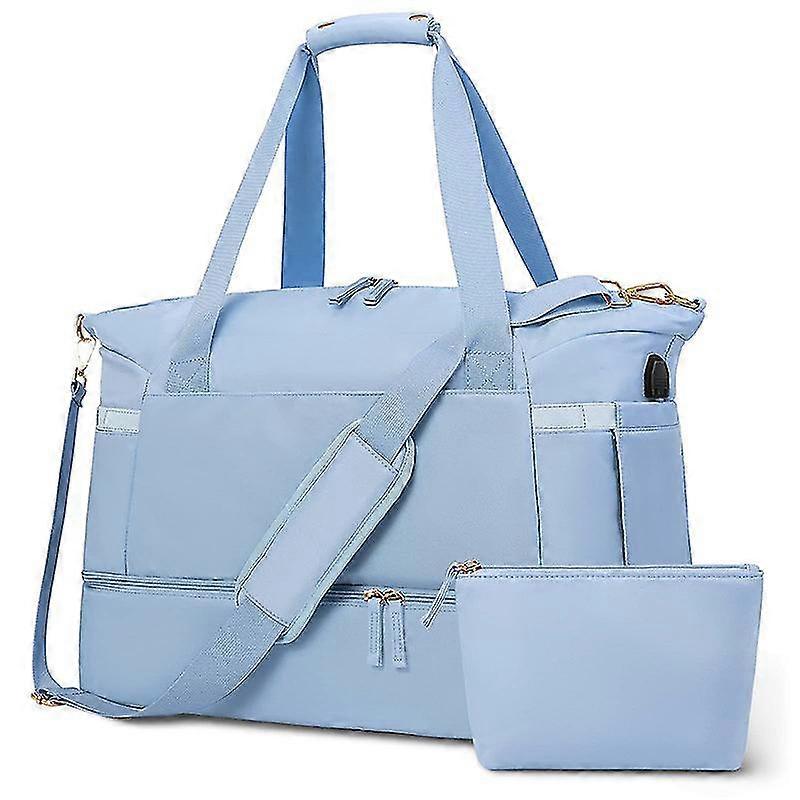 Saco de ginástica para mulheres, esportes viagem Duffel Bag com porta de carregamento USB, Weekender Overnight Bag com bolso molhado e compartimento de sapatos