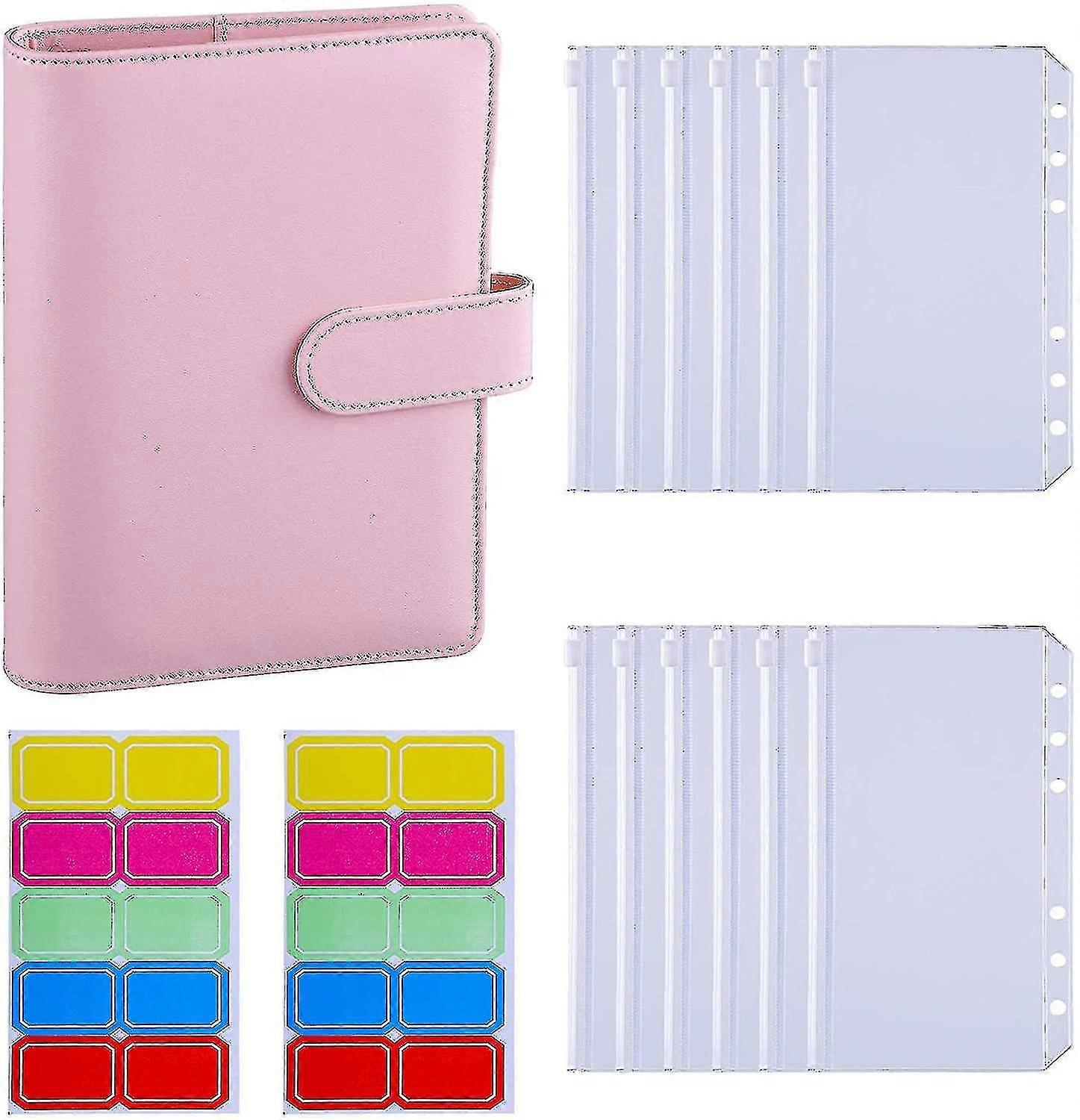 12st A6 Binder fickor Lösa bladväskor 6 ring Binder Cash Budget Kuvert System, A6 Pu Läder Bindemedel Set