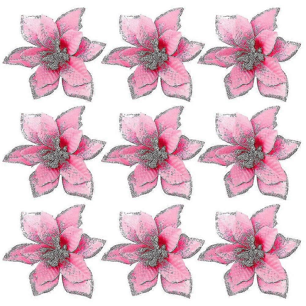 50パックポインセチアクリスマスツリー5インチ人工装飾リース(ピンク)