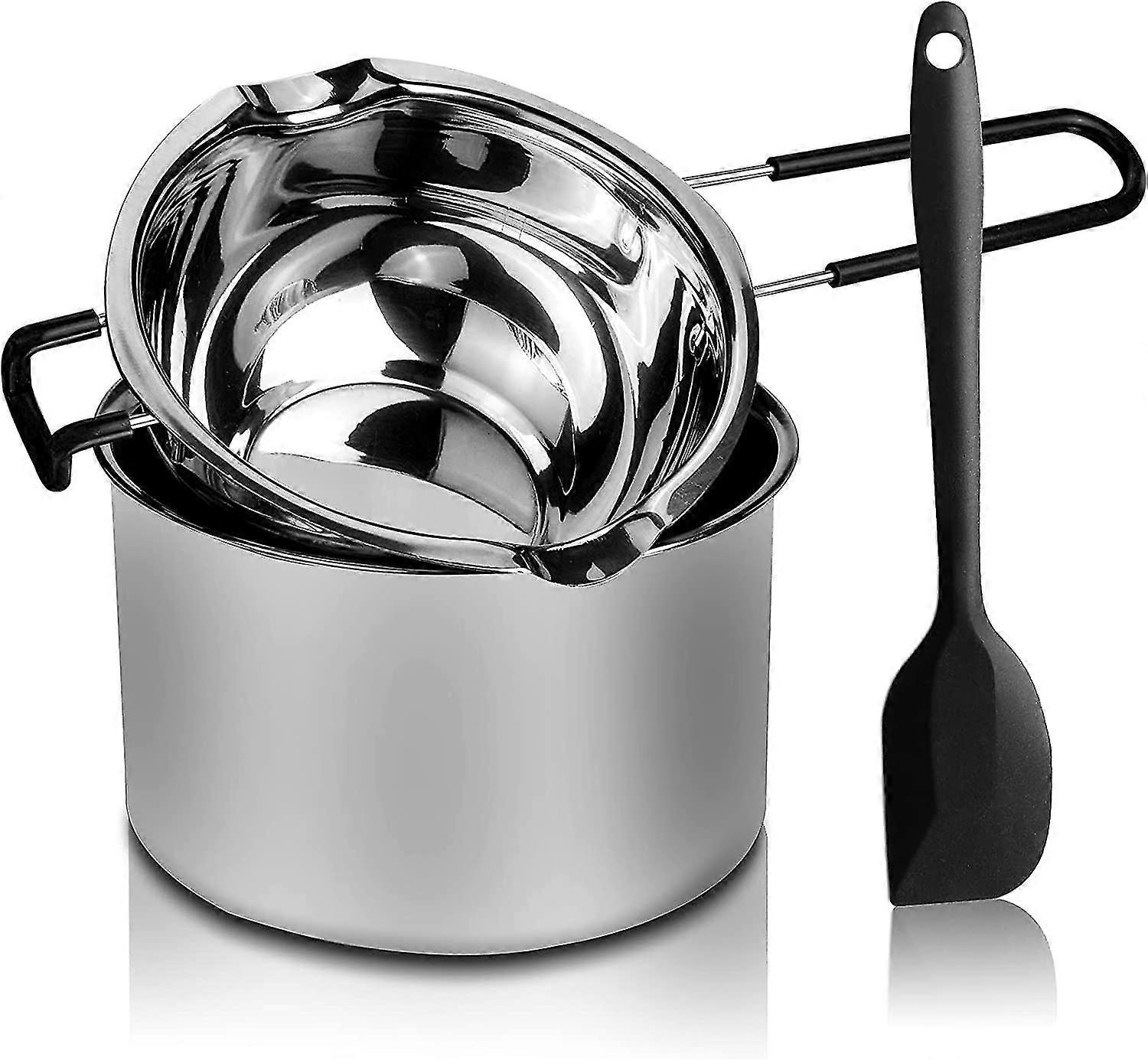 Double Boiler Pot Set, Stainless Steel Melting Pot With Silicone Spatula For Melting Chocolate, Soap, Wax, Candle Making 600ml And 1600ml