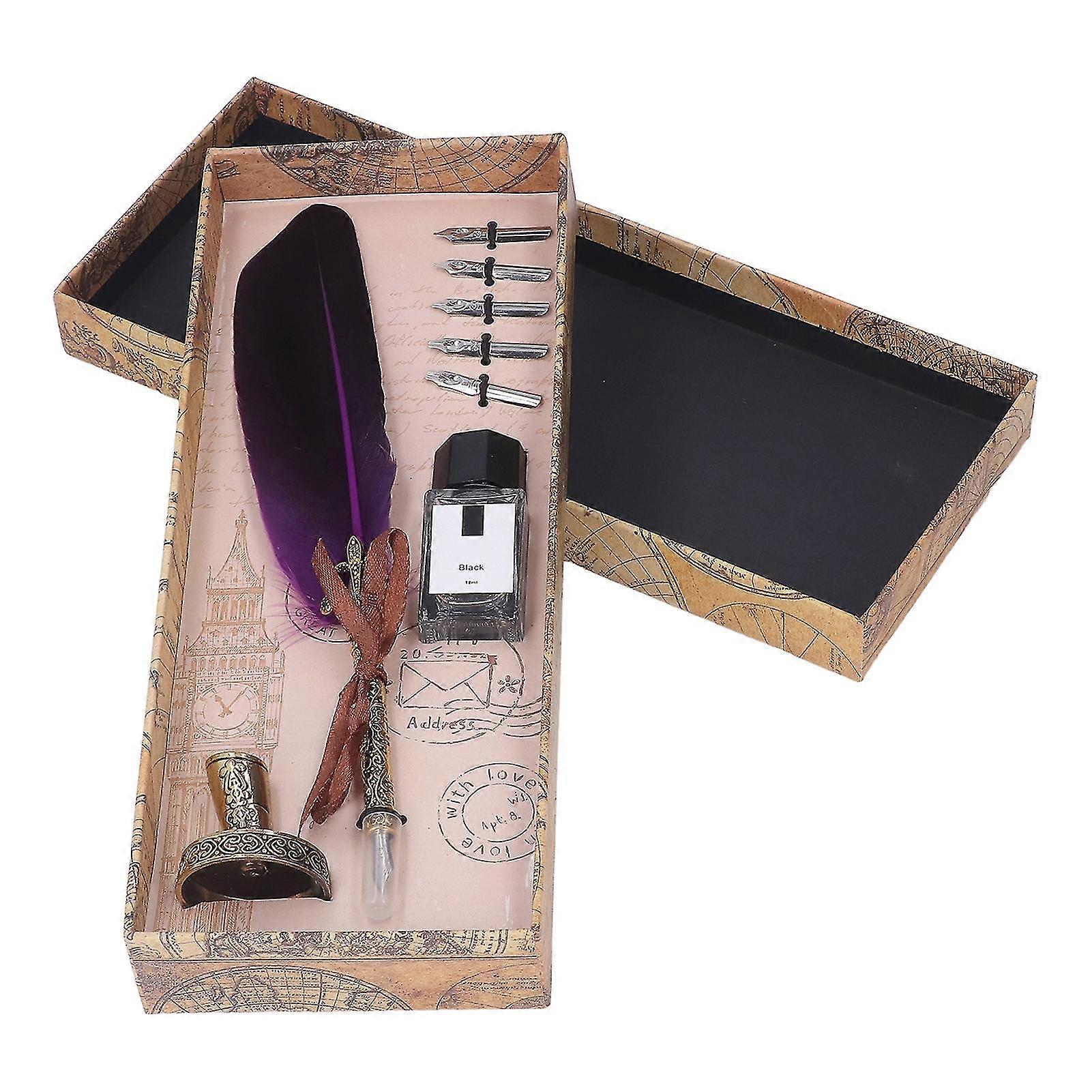 European Retro Style Purple Quill Pen - High Smoothness Zinc Alloy Elegant Colors for Writing and Drawing