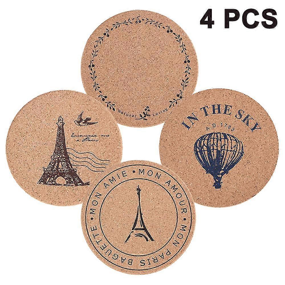 4pcs Set Round Cork Coaster Placemat,19cm Diameter X 1cm Thick Coaster