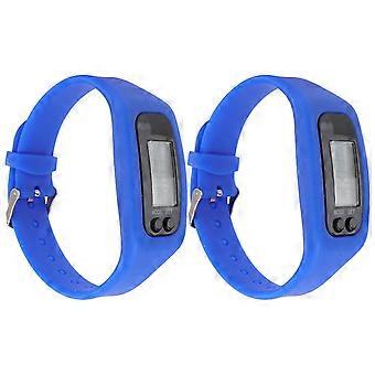 2st Män Kvinnor Elektronisk Klocka Digital LCD Stegräknare Kör Steg Gångavstånd Kaloriräknare Klocka Armband (Blå)-FCY