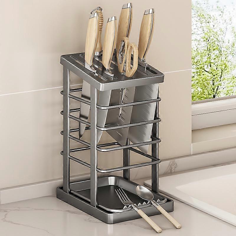 Stainless Steel Knife Holder With Drain Tray for Kitchen Countertop Storage