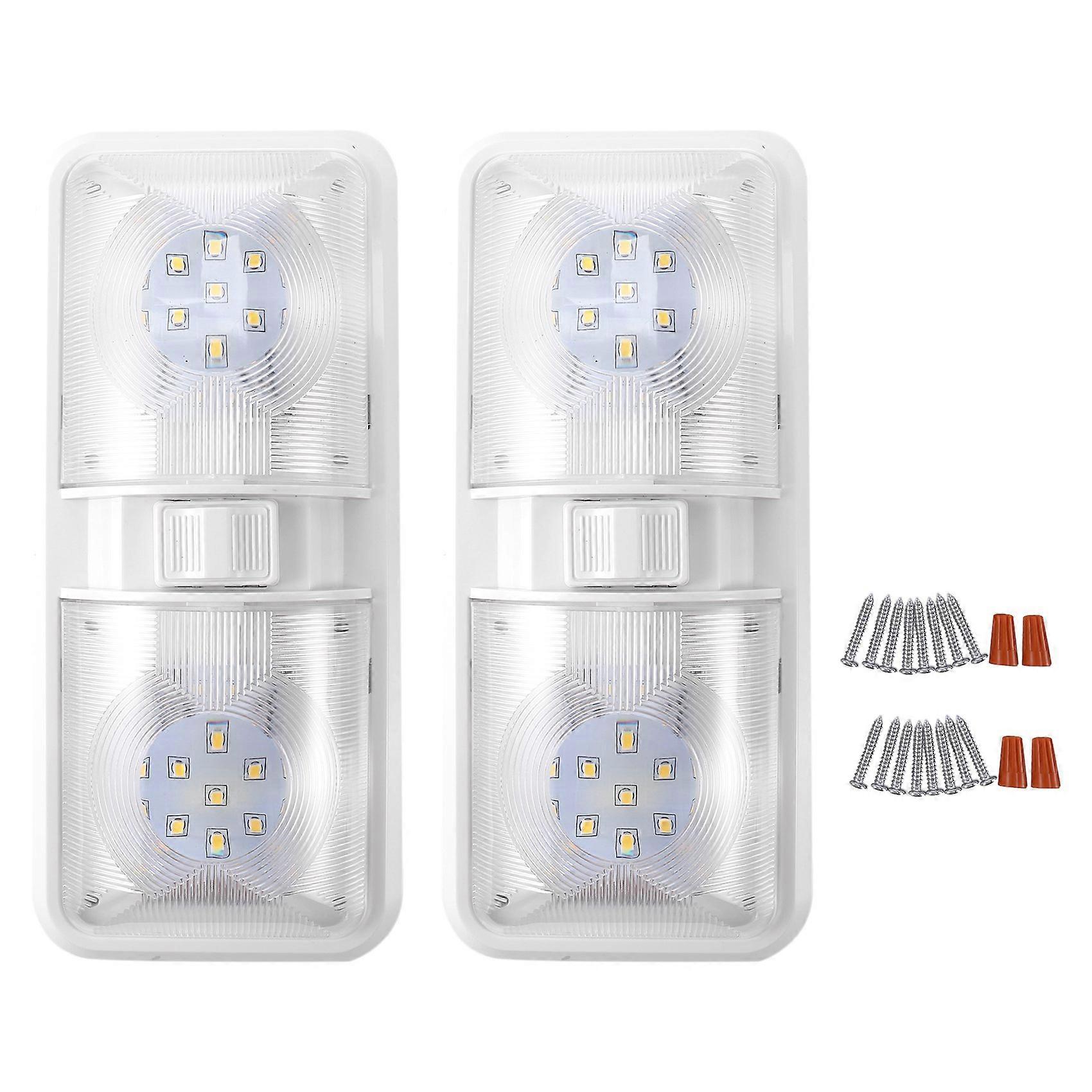 1Pair RV LED Light 12V 800Lm 6000-6500K Ceiling Fixture Trailer Marine Double Dome Light 48 LEDs