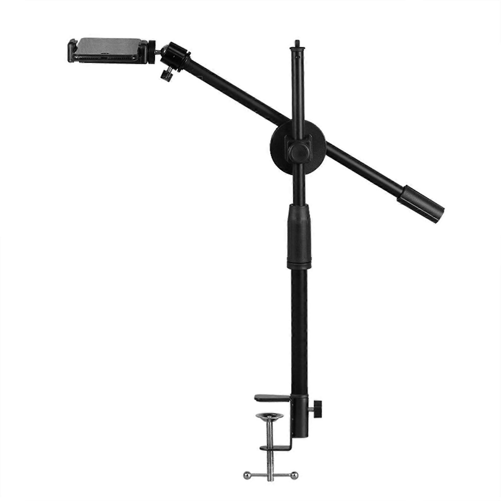 Overhead Camera Mount Desk Stand Phone Holder with Adjustable Arm Tabletop Stand with Gimbal/Fill Lights for Recording Live Streaming