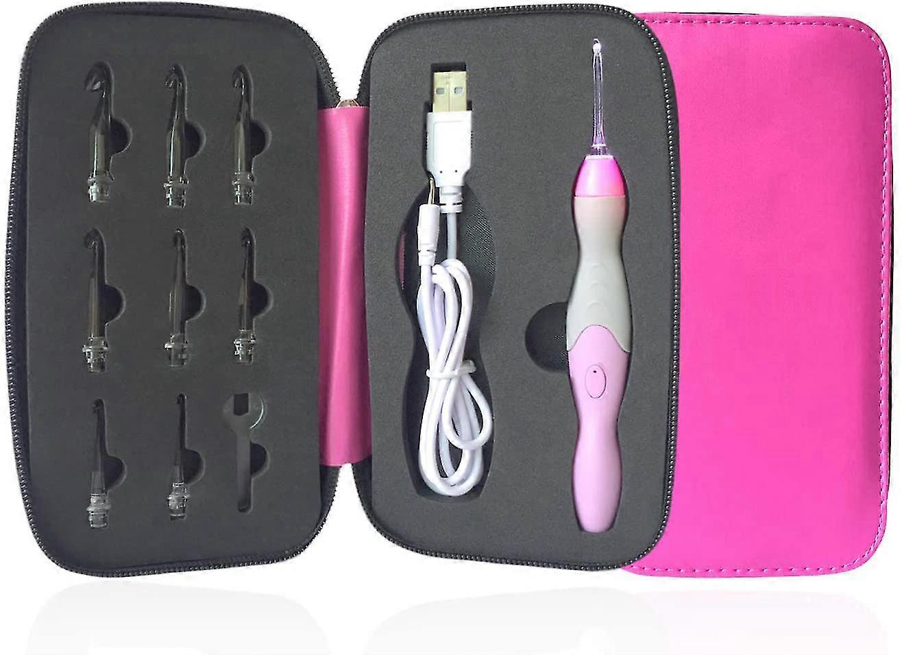 Lighted Crochet Hook Set,9 Size Interchangeable Heads 2.5mm To 6.5mm With Ergonomic Grip Handles,rechargeable Lighted Crochet Hooks Complete Set For A