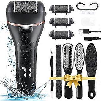 Electric Foot File Pedicure Set Rechargeable Waterproof Hard Skin Remover (black)
