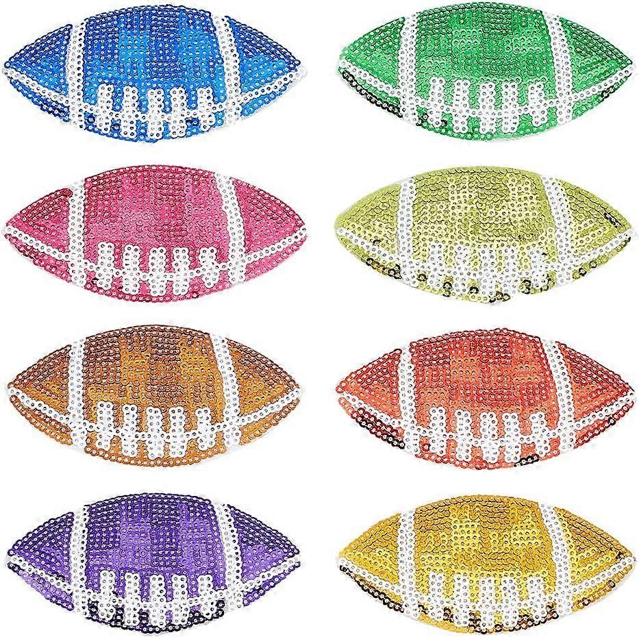 DIY 8 PCS Rugby Sequin Patches 8Colors Iron On/Sew on Embroidered Applique Patch Rugby Shape Patch Plastic Sequin Appliques for Sewing DIY Craft Patc