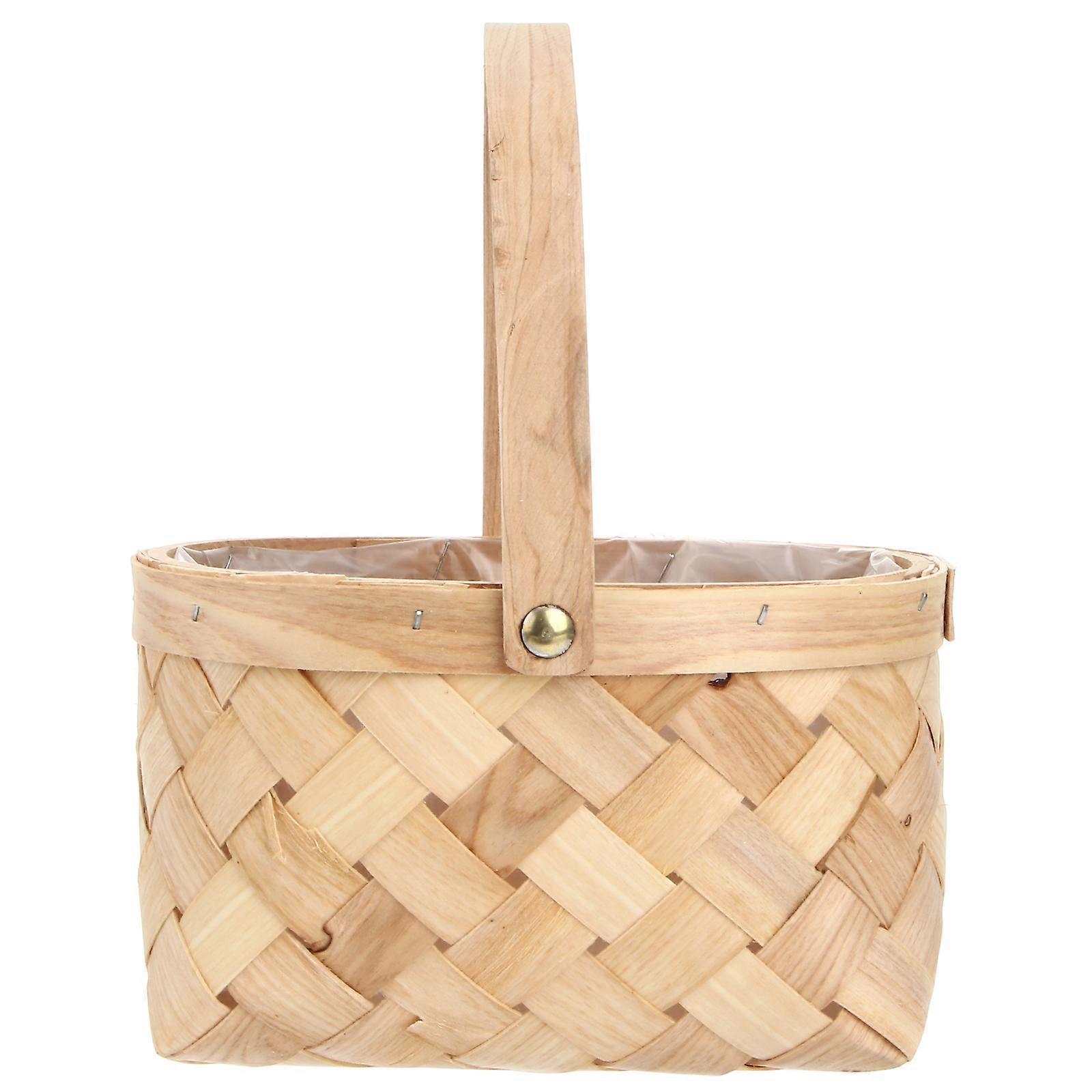 Portable Handmade Rattan Storage Container Storage Basket Houseware Storage Basket Wooden Woven Storage Basket with Handle(Medium)