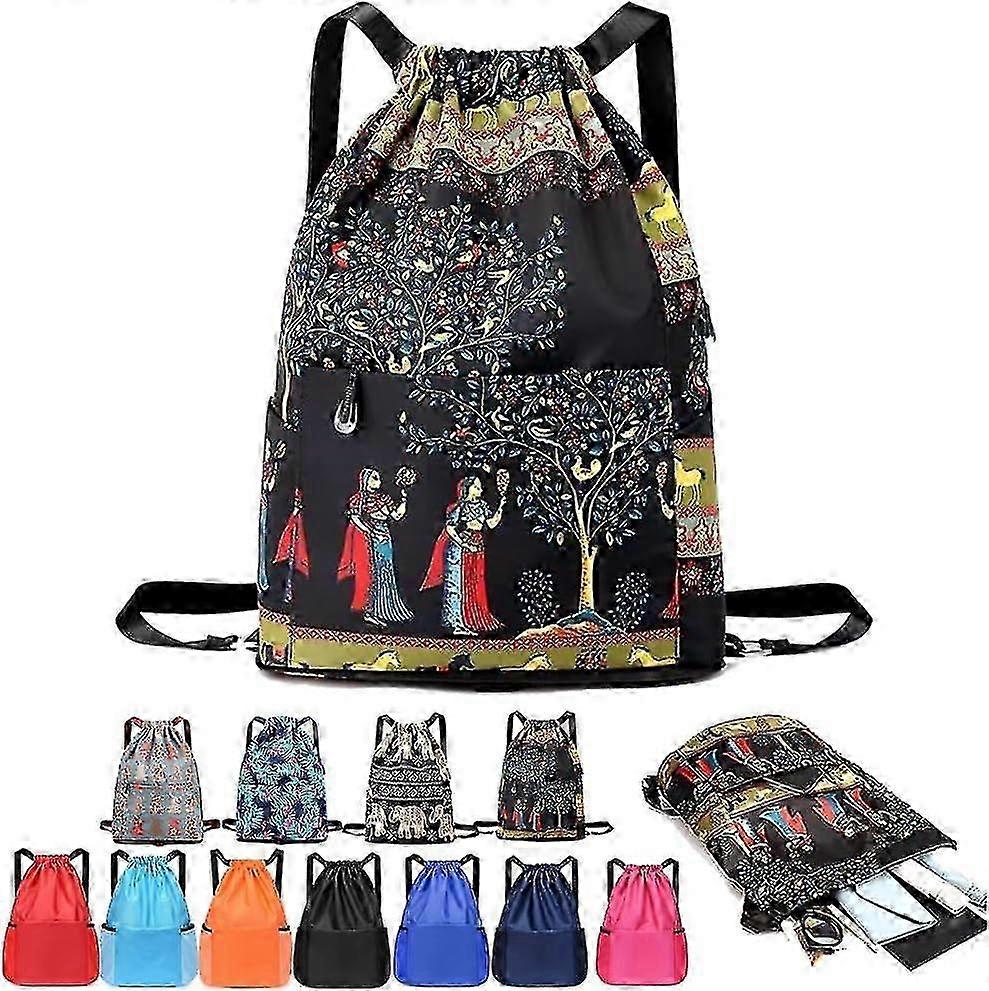 Lilyasion Drawstring Backpack, Drawstring Foldable Large Capacity Dry-wet Separation Travel Sports Backpack (d)