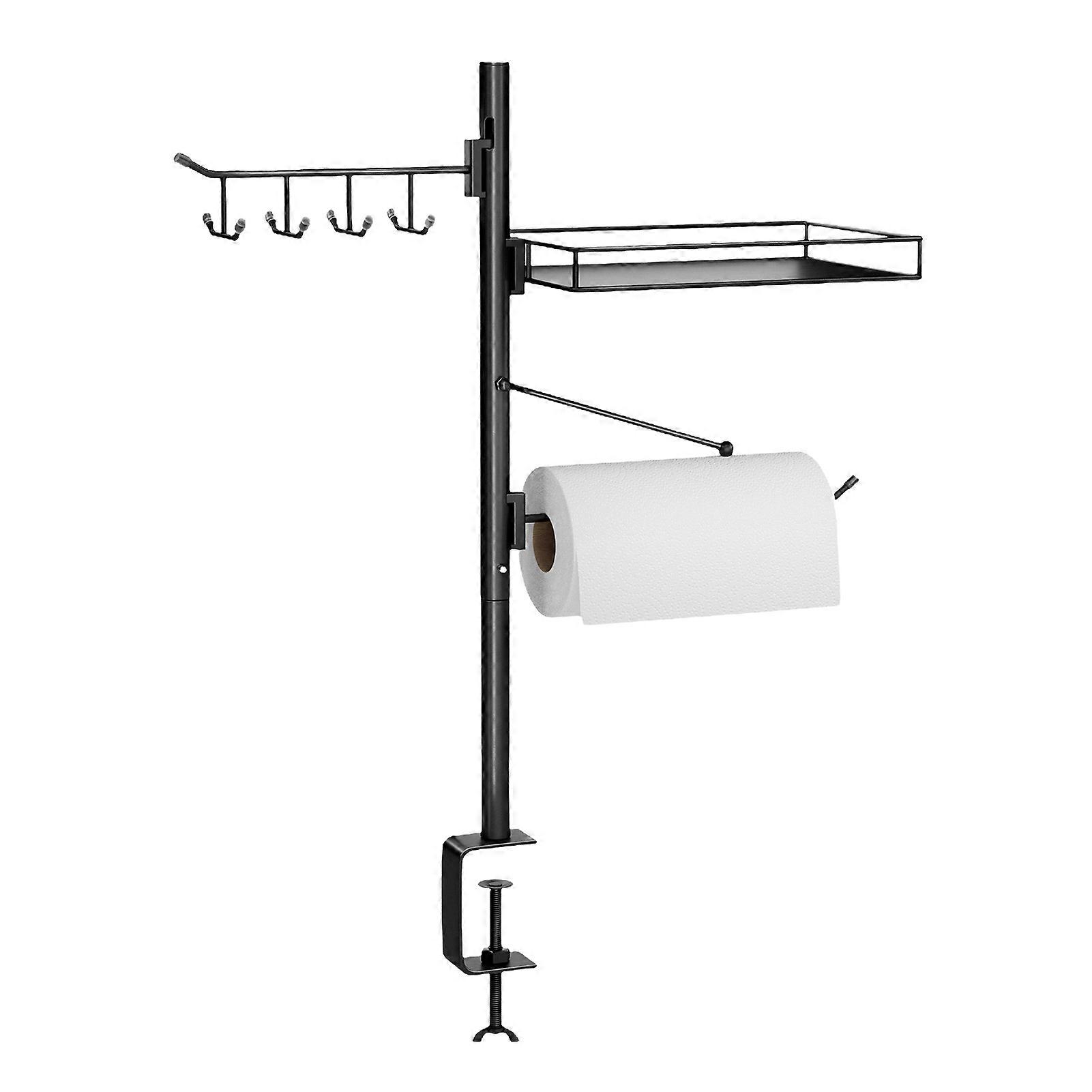 BBQ Grill Caddy Organizer with Paper Towel Holder Condiment Jar Tool Hooks Stable C-Clamp Base Outdoor Grilling Accessories for Camping Tailgating RV 